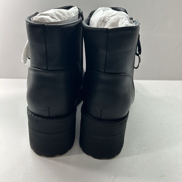 Qupid Women Side Zip Lug Black Platform Chunky Ankle Boot Size 6 - Picture 6 of 11